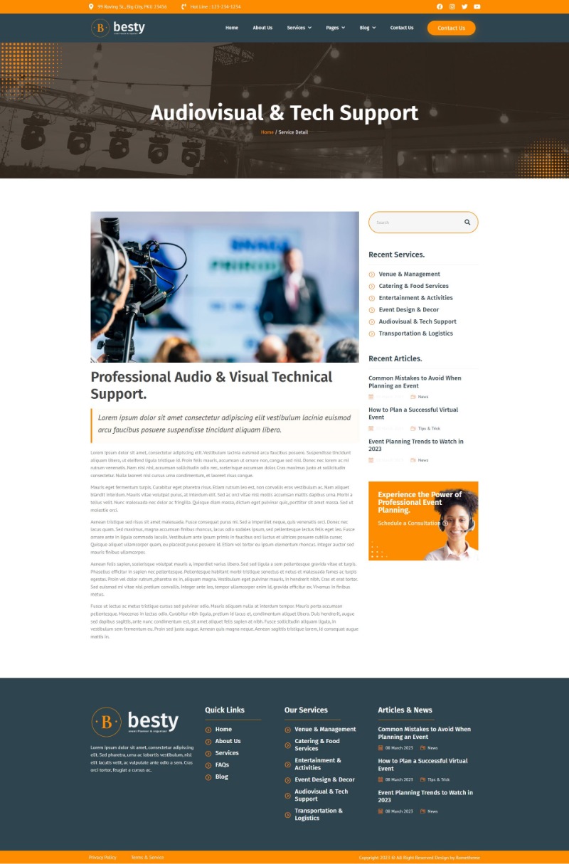 Besty Event Planner & Organizer Elementor Template Kit by Rometheme